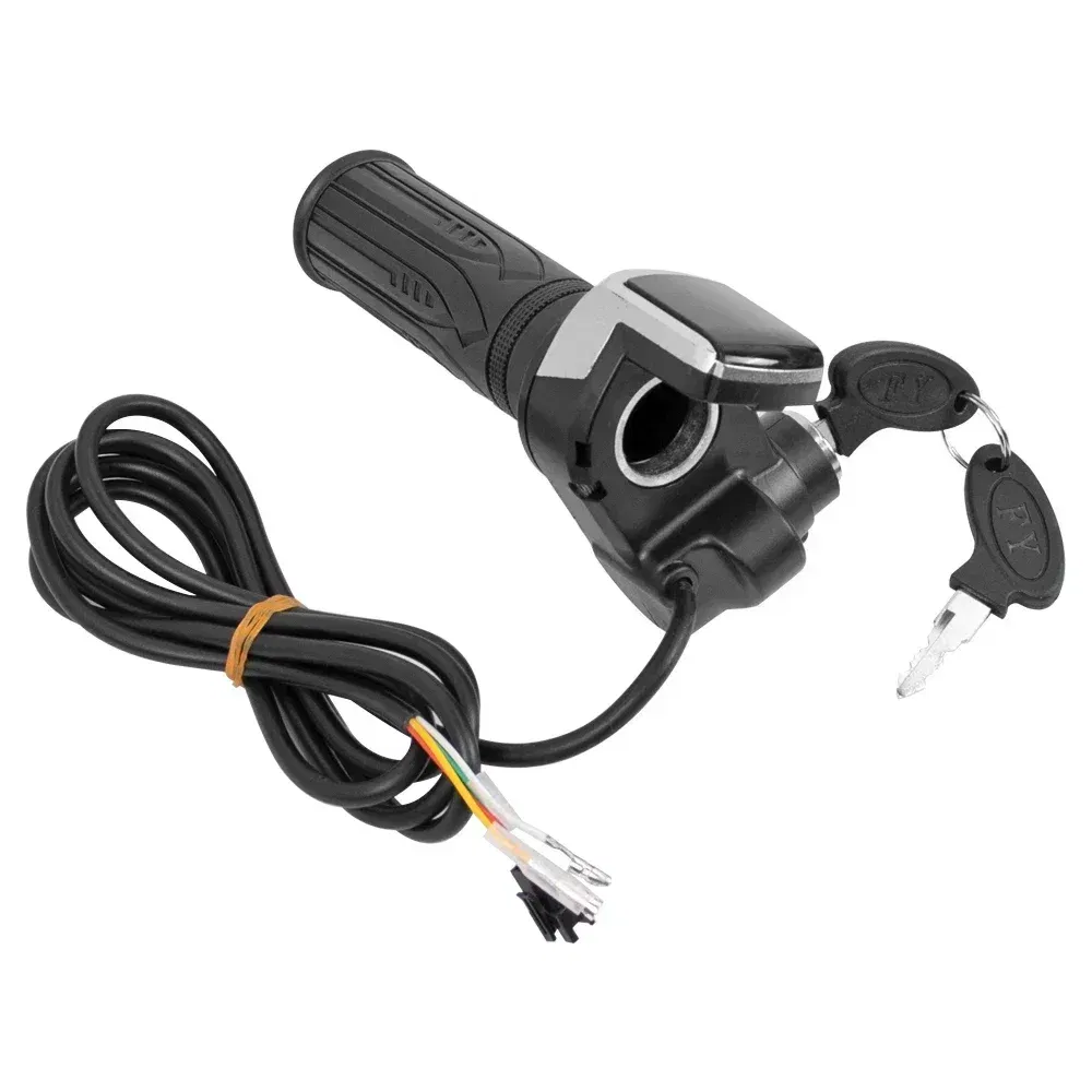 Color: Light Grey - Throttle Grip E-bike Handlebar with Lock Ebike 36V 48V 60V Electric Bicycle Scooter Accelerator Power Indicator Key LED Display