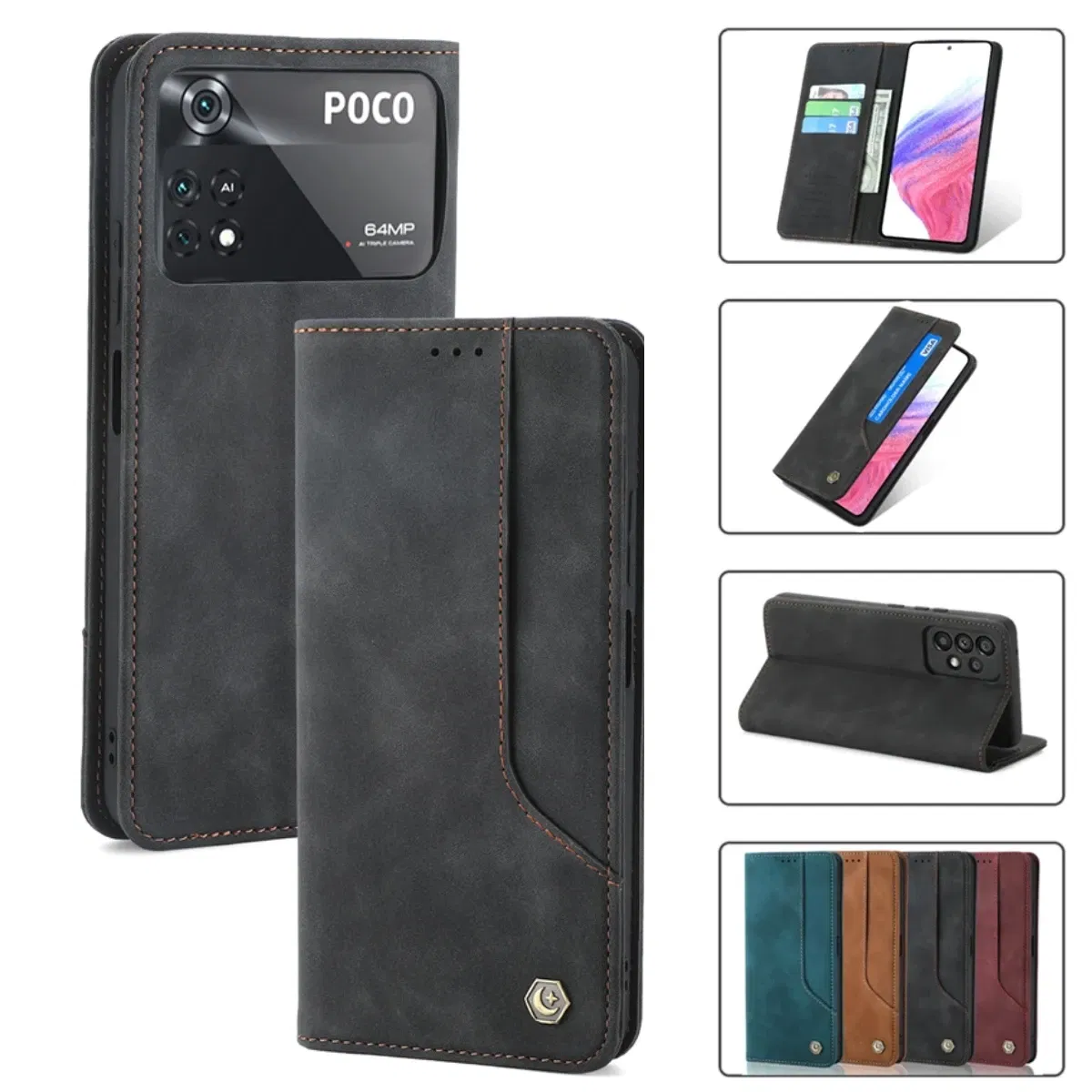 Color: Blue, Material: PP - Flip Leather Case For Xiaomi Mi 13 12T 11T 10T 11 12 Lite Pro 5G Poco F5 X5 Pro M6 M5S M4 F4 F3 X3 X4 GT Magnet Wallet Cover