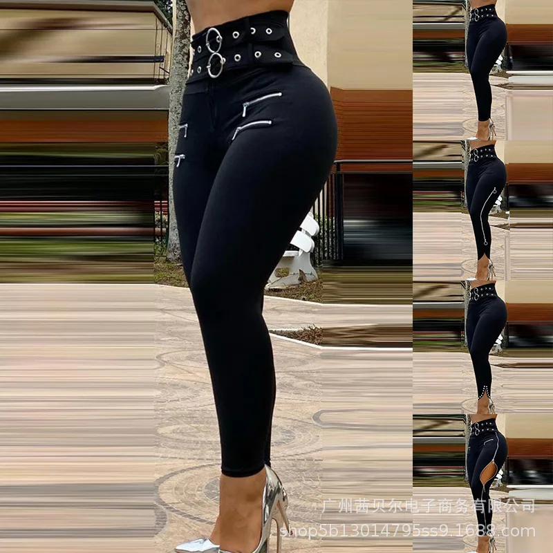Color: black, Size: L - Leggings Women Long Pants Pencil Pant Sheath High Tight Waist Slim Bodycon Sexy Casual High Waist Elegant Club Y2k Streetwear