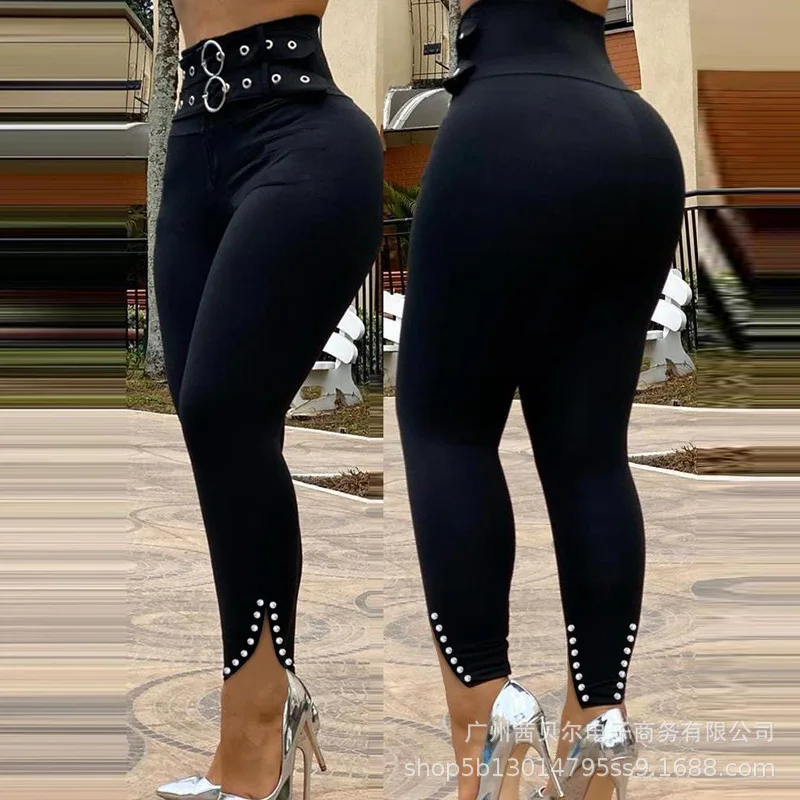 Color: black, Size: L - Leggings Women Long Pants Pencil Pant Sheath High Tight Waist Slim Bodycon Sexy Casual High Waist Elegant Club Y2k Streetwear