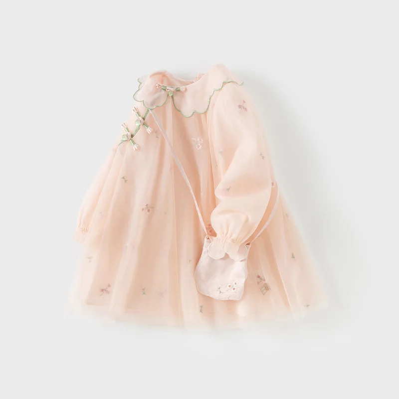 Color: Pink, Kid Size: 14 - Dave Bella 2025 Spring Girl's Dress Elegant Charm Gentle Cute Children's Princess Mesh Dress Fashion Party Outdoor DB1250547