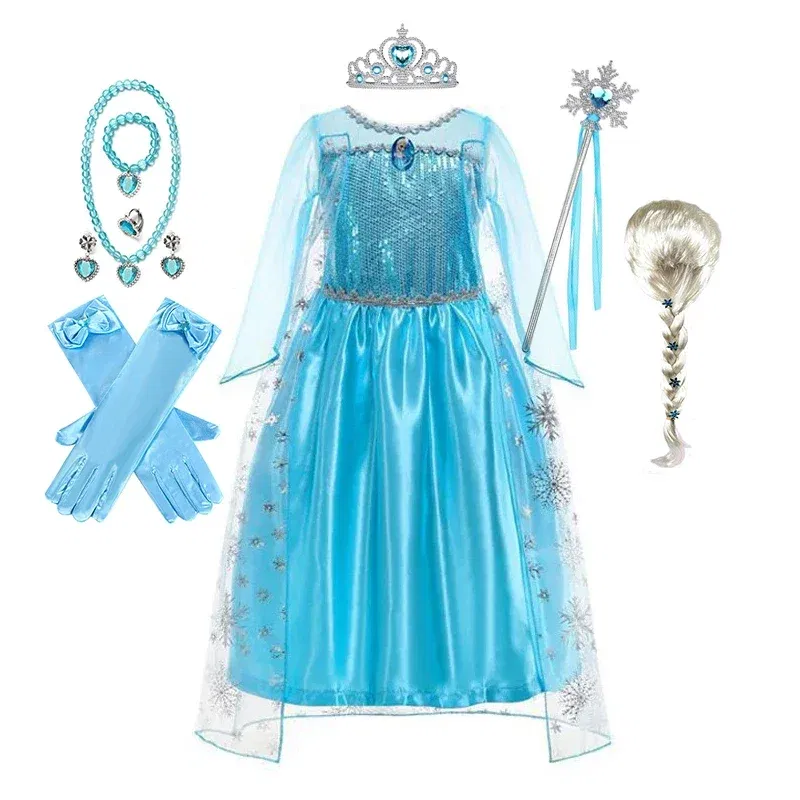 Color: army green, Kid Size: 2T - Disney Girls Cospaly Snow Queen Elsa Costumes Kids Carnival Party Prom Gown Robe-Playing Children Clothes Frozen Princess Dress