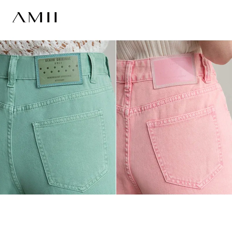 AMII Minimalist Women's Jeans 2025 Summer New Versatile Retro Straight-leg Pants Solid Color Cotton Commuter Trousers 12542023