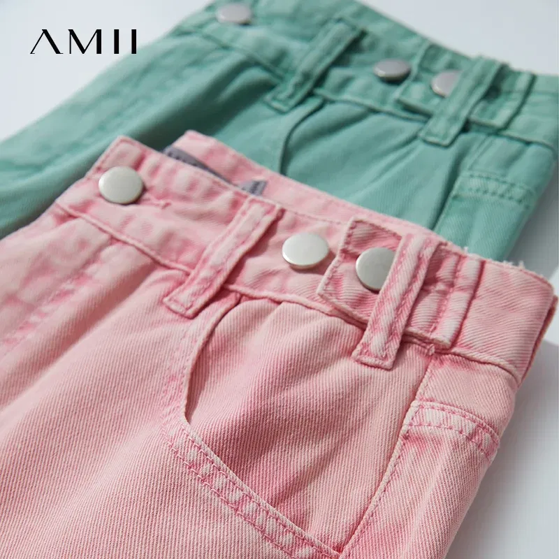 AMII Minimalist Women's Jeans 2025 Summer New Versatile Retro Straight-leg Pants Solid Color Cotton Commuter Trousers 12542023