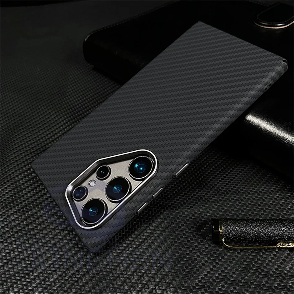 Color: Blue, Material: leather - Carbon Fibre 3D Relief For MagSafe Case For Samsung Galaxy S24 Ultra S23 Plus Wireless Charge Hard PC Shockproof Magnetic Cover