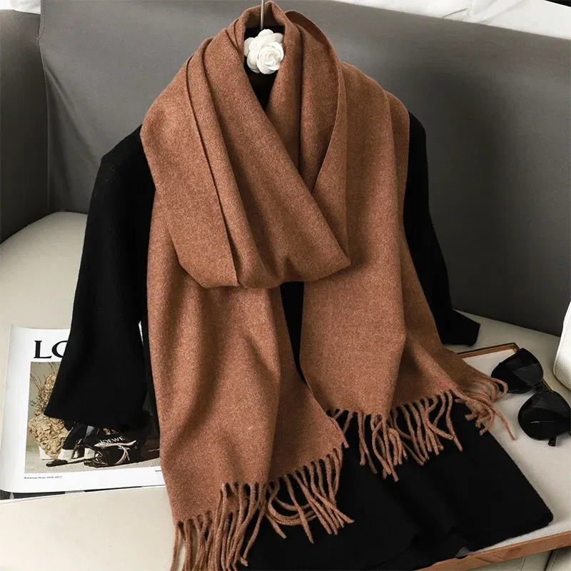 Color: Dark Grey - New 62 Color Winter Scarf For Women Long Warm Cashmere Scarves Hijab Solid Lady Shawl Wrap Female Pashmina Bandana Head Scarfs