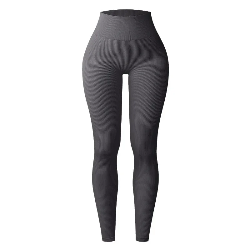 Color: black, Size: L - Seamless Knit Yoga Leggings Women Thread Solid Tights Gym Workout Running Stretchy High Waist Hip Liftting Skinny Gym Leggings