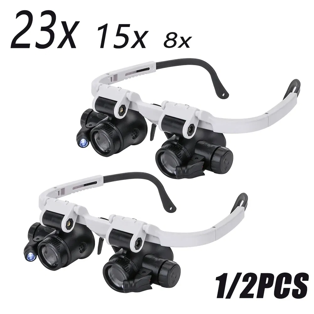 Color: WHITE - 1/2PC XLED Watch Jeweler Repair Magnifier With LED Light Telescopic Headband Magnifier Glasses Reading Loupes Eyewear 8x 15x 23x