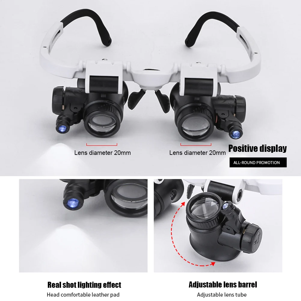 Color: WHITE - 1/2PC XLED Watch Jeweler Repair Magnifier With LED Light Telescopic Headband Magnifier Glasses Reading Loupes Eyewear 8x 15x 23x