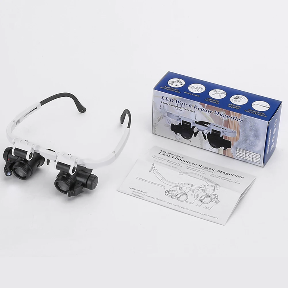 Color: WHITE - 1/2PC XLED Watch Jeweler Repair Magnifier With LED Light Telescopic Headband Magnifier Glasses Reading Loupes Eyewear 8x 15x 23x