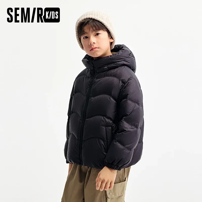 Semir Children's Down Jacket 2024 New Loose Hooded Solid Color Three-Proof Coat Short Style Boys' and Girls' Winter