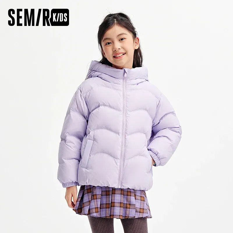 Semir Children's Down Jacket 2024 New Loose Hooded Solid Color Three-Proof Coat Short Style Boys' and Girls' Winter