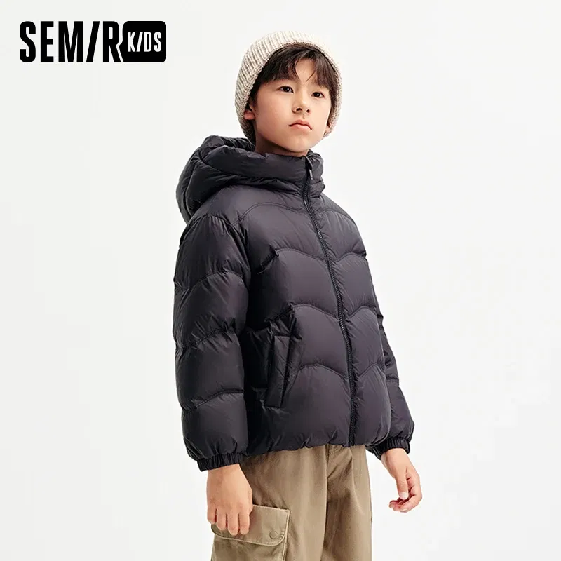 Semir Children's Down Jacket 2024 New Loose Hooded Solid Color Three-Proof Coat Short Style Boys' and Girls' Winter