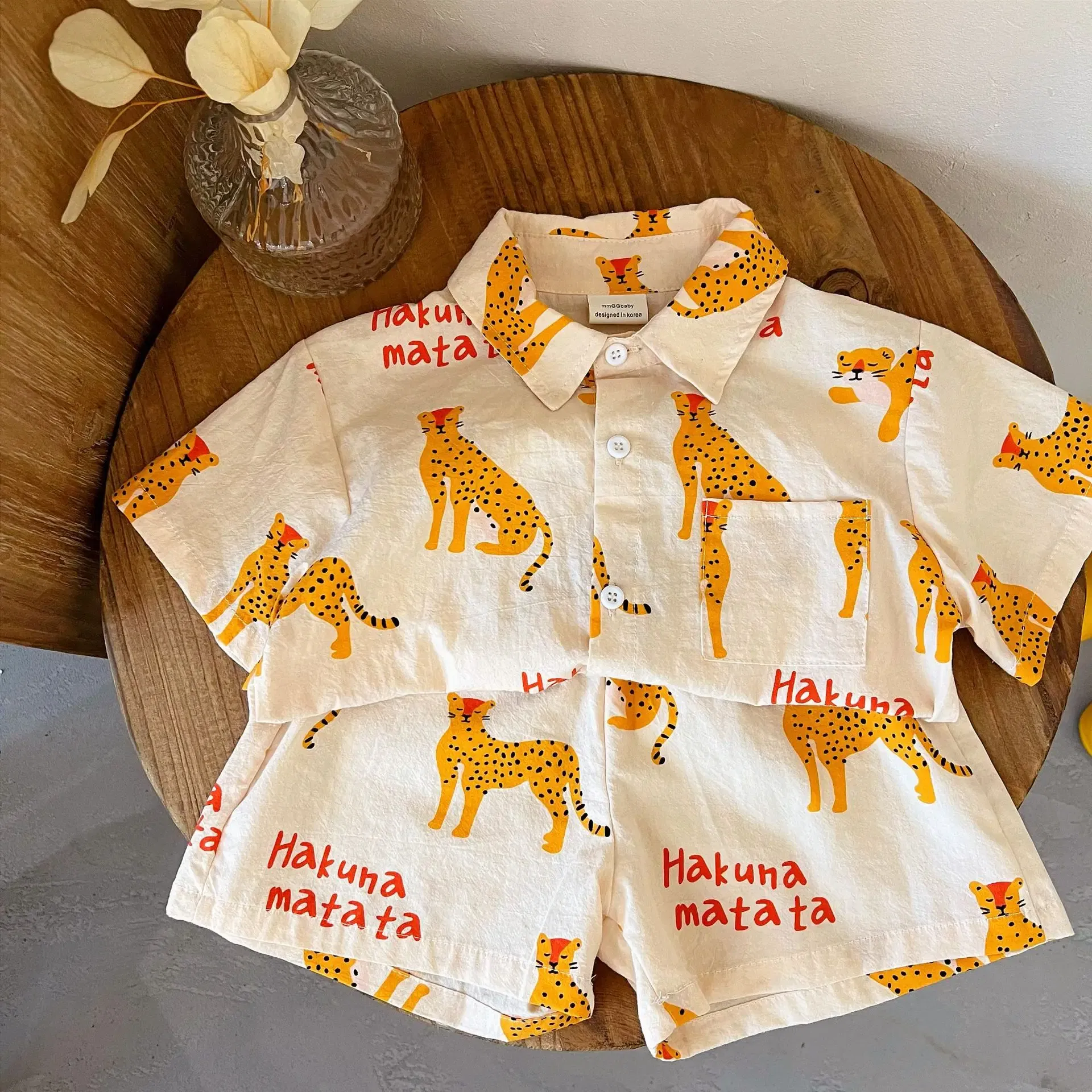 Color: Beige, Kid Size: 4 - 1-5 Years Old Children's Clothing Boys Cartoon Summer Short Sleeve Suit Girls Casual T-shirt Suit