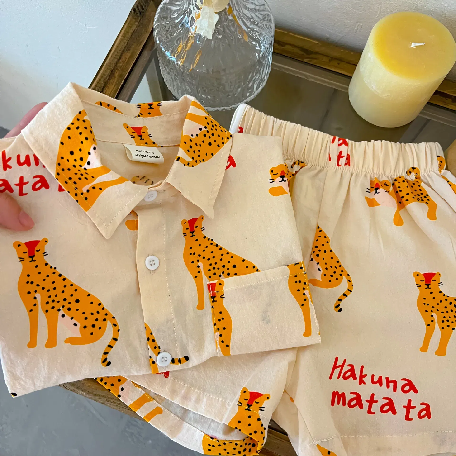Color: Beige, Kid Size: 4 - 1-5 Years Old Children's Clothing Boys Cartoon Summer Short Sleeve Suit Girls Casual T-shirt Suit