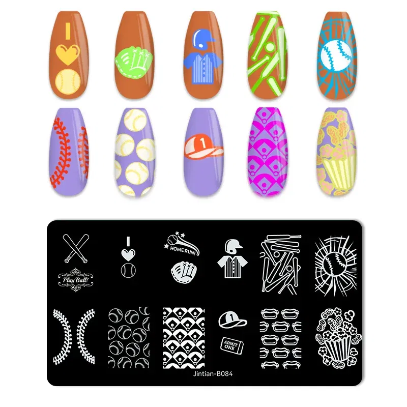 Color: Complexion - Basketball Football Nail Stamping Plates Nail Template Artistic Letter Printing Plate English Alphabet Nail Art Stamping Plates