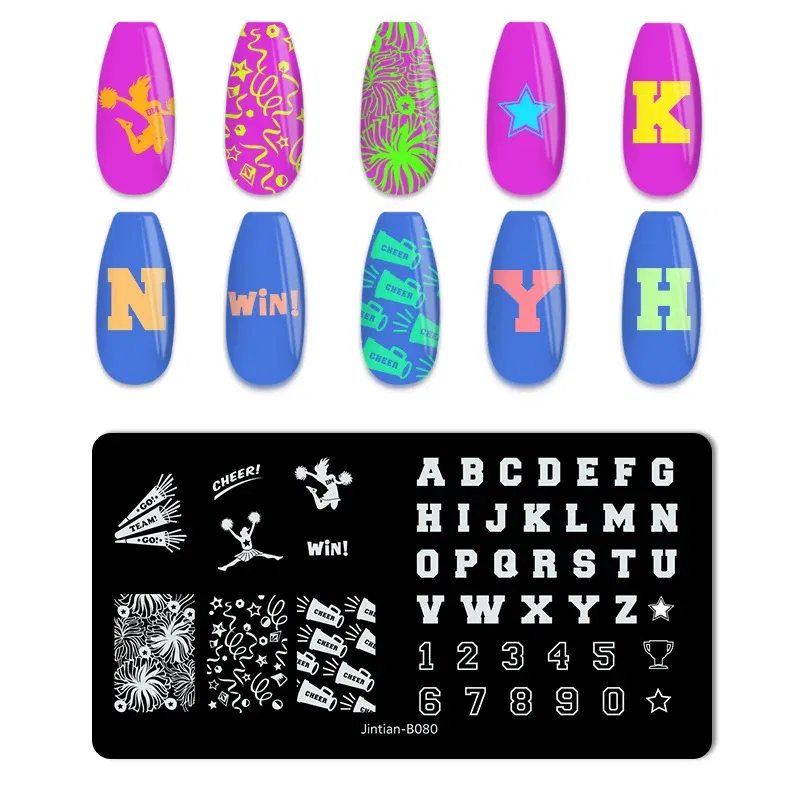 Color: Complexion - Basketball Football Nail Stamping Plates Nail Template Artistic Letter Printing Plate English Alphabet Nail Art Stamping Plates