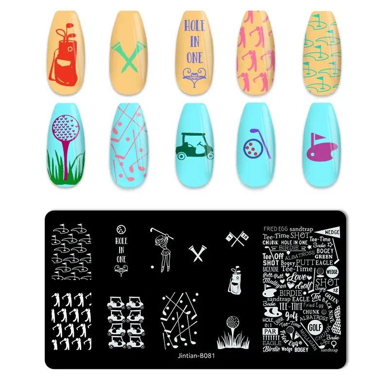 Color: Complexion - Basketball Football Nail Stamping Plates Nail Template Artistic Letter Printing Plate English Alphabet Nail Art Stamping Plates