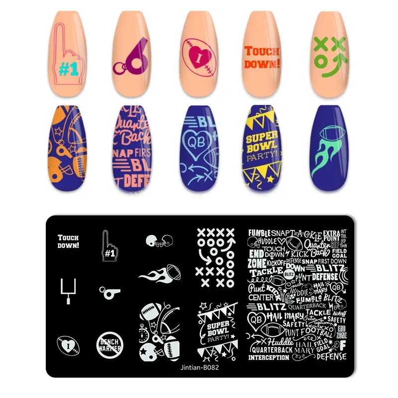Color: Complexion - Basketball Football Nail Stamping Plates Nail Template Artistic Letter Printing Plate English Alphabet Nail Art Stamping Plates