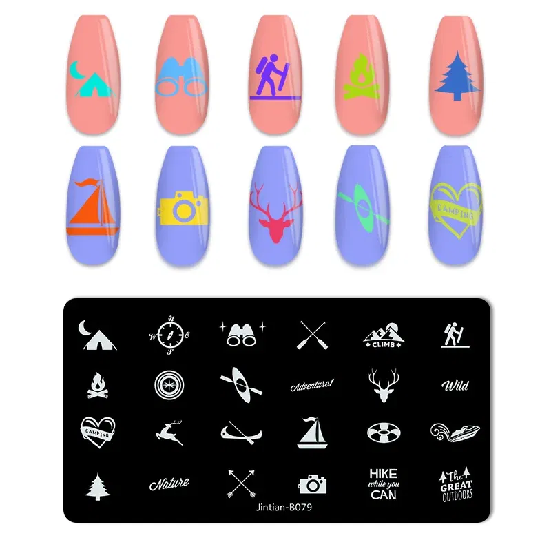 Color: Complexion - Basketball Football Nail Stamping Plates Nail Template Artistic Letter Printing Plate English Alphabet Nail Art Stamping Plates