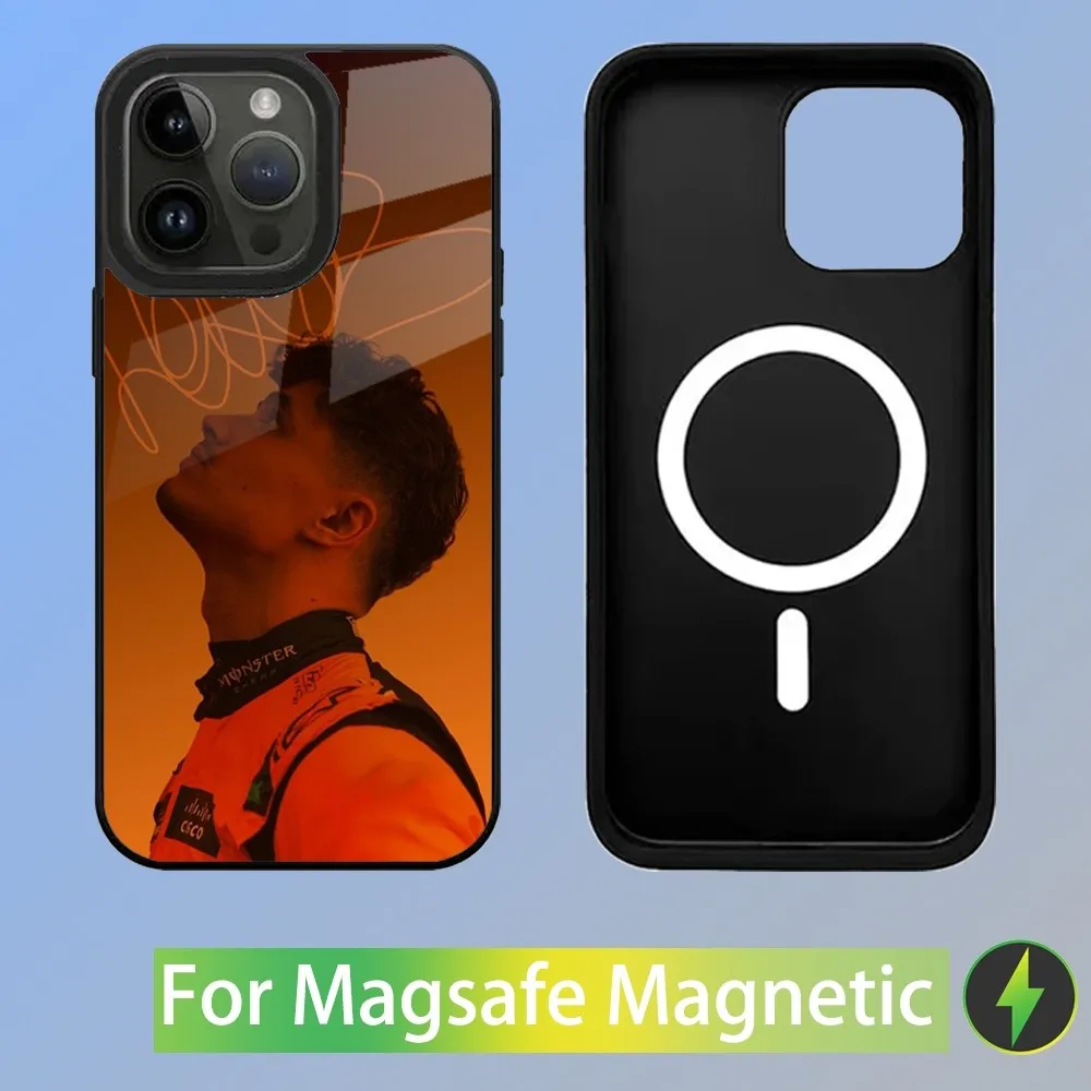 Color: black, Material: leather - F1 Formula 1 L-Lando Norris Phone Case For iPhone 16,15,14,13,12,11,Plus,Pro,Max Mini Magsafe Magnetic Wireless Charging