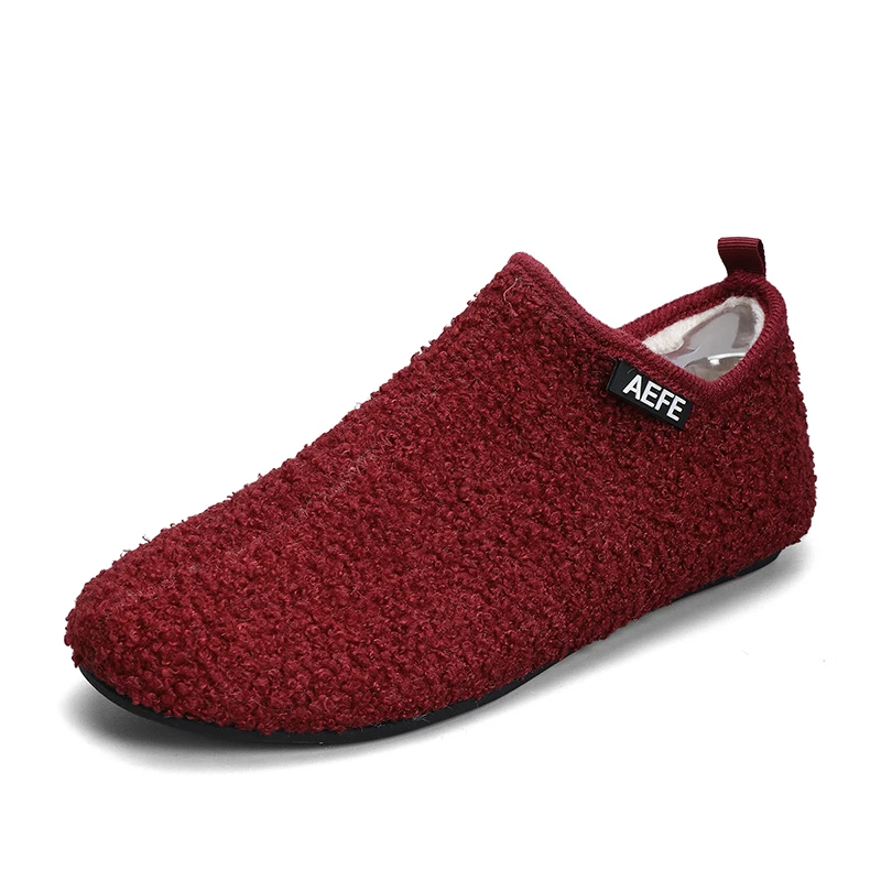 Color: Red, Shoe Size: 42, Ships From: CHINA - Winter Fashion Men Slippers Plush Male Home Cotton Shoes Warm Anti-slip Men's Casual Shoes Flexible Solid Flats 39-47 Slip On