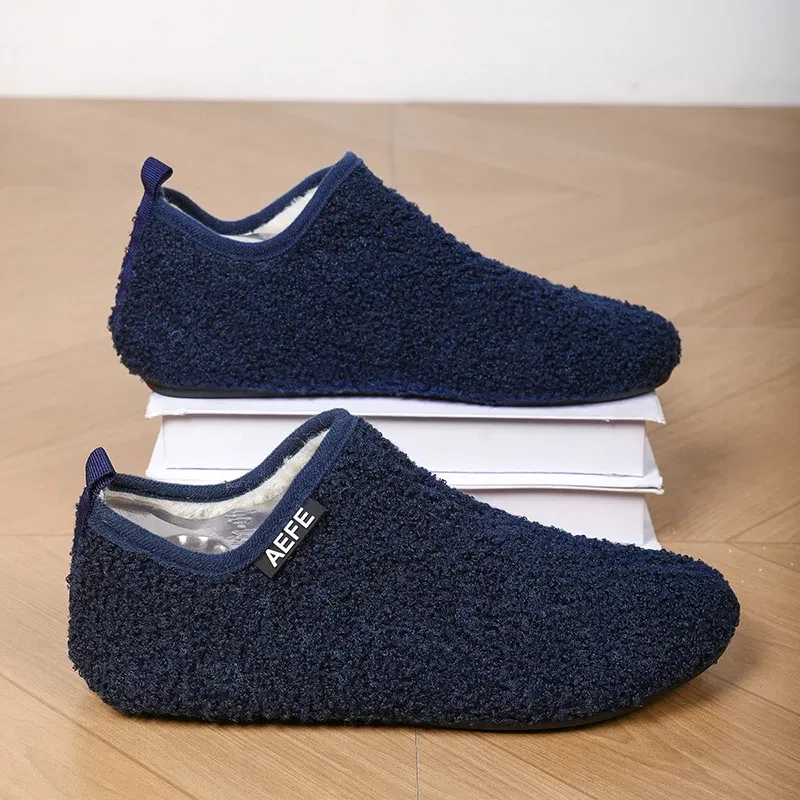 Color: Red, Shoe Size: 42, Ships From: CHINA - Winter Fashion Men Slippers Plush Male Home Cotton Shoes Warm Anti-slip Men's Casual Shoes Flexible Solid Flats 39-47 Slip On