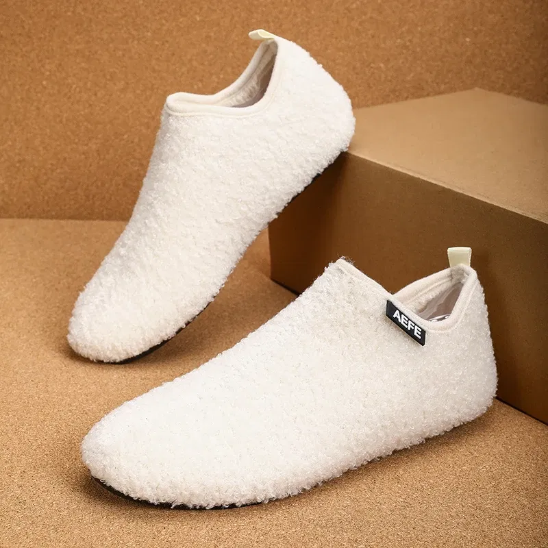 Color: Red, Shoe Size: 42, Ships From: CHINA - Winter Fashion Men Slippers Plush Male Home Cotton Shoes Warm Anti-slip Men's Casual Shoes Flexible Solid Flats 39-47 Slip On
