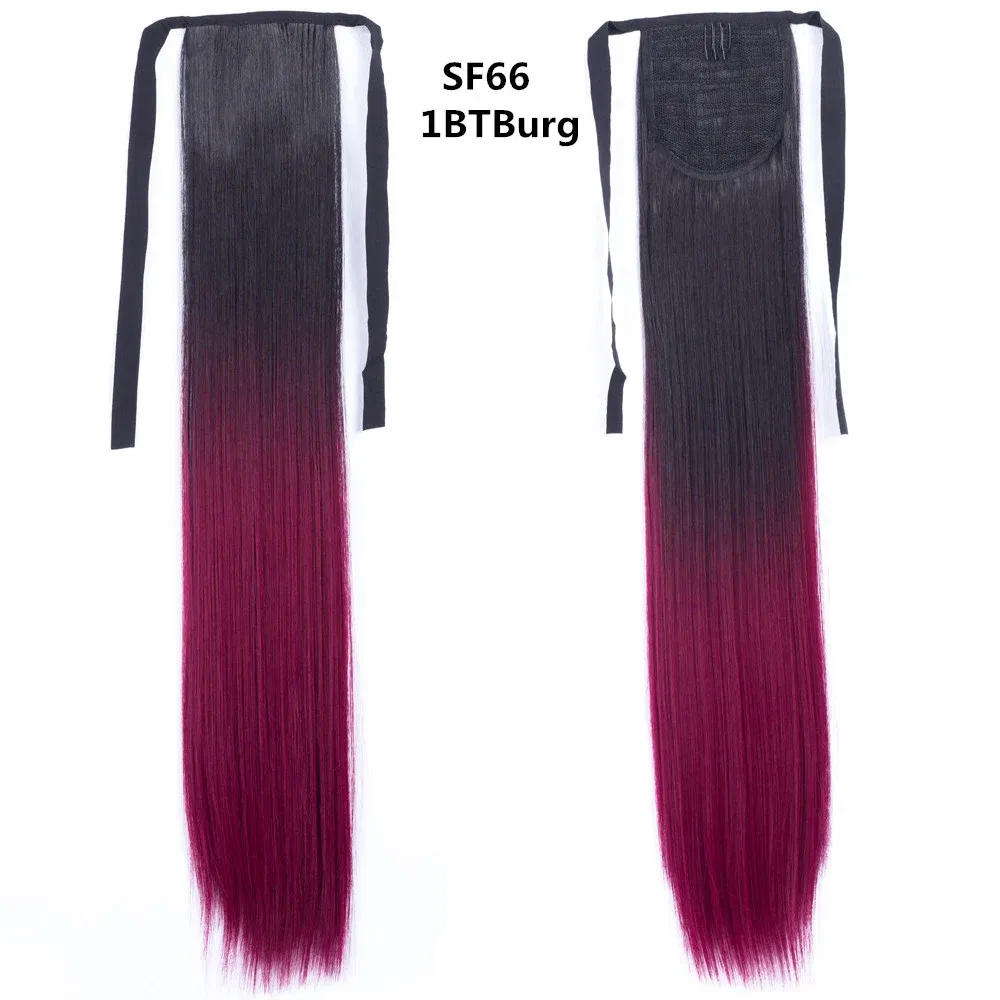 Color: T1B/350 - LINWAN Synthetic Long Straight Wrap Around Clip In Ponytail Hair Extension Heat Reistan Pony Tail Fake Hair