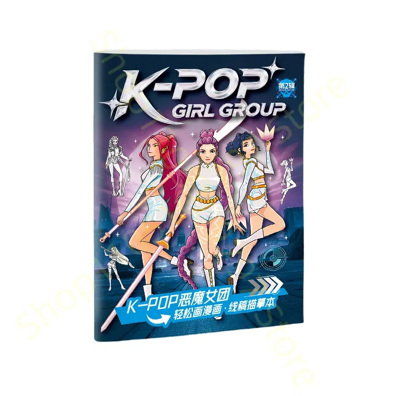 Color: WHITE - KPop Demon Hunter Coloring Books Anime Cartoon Line Drawing Children's Sketch Picture Book Kid's Birthday Gift / Christmas Gift