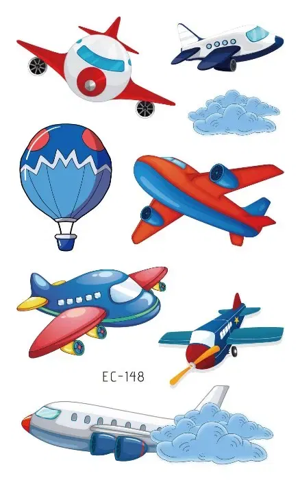 Color: dark blue - 1Sheets Vehicle Temporary Tattoo Small Cars Helicopter Train Steamship Hot Air Balloon Kid Waterproof Fake Tattoo Sticker