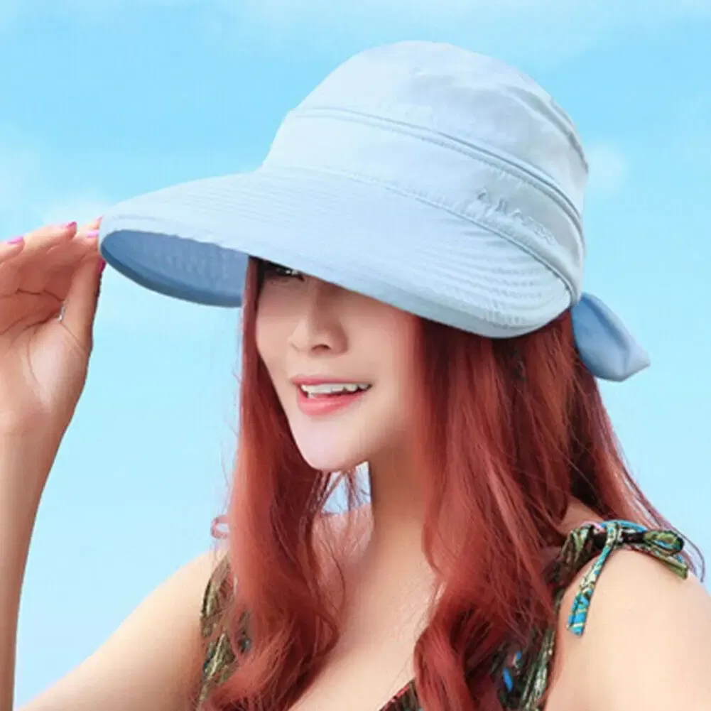 Color: WHITE - Women Ladies Outdoor Cap Anti-UV Summer Visor Sun Hat Wide Brim Beach Hat
