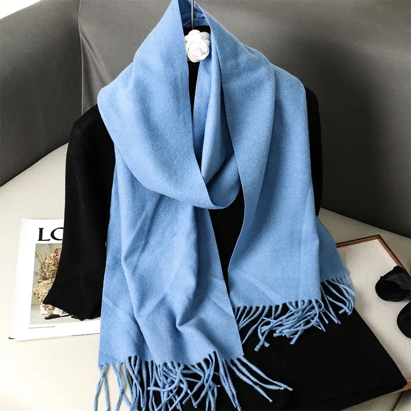 Color: Brown - New 62 Color Winter Scarf For Women Long Warm Cashmere Scarves Hijab Solid Lady Shawl Wrap Female Pashmina Bandana Head Scarfs