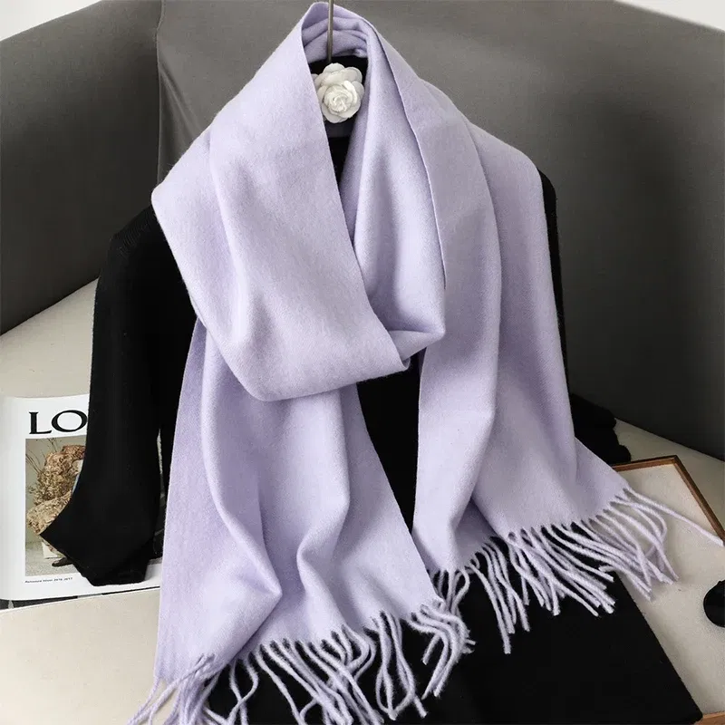 Color: Brown - New 62 Color Winter Scarf For Women Long Warm Cashmere Scarves Hijab Solid Lady Shawl Wrap Female Pashmina Bandana Head Scarfs
