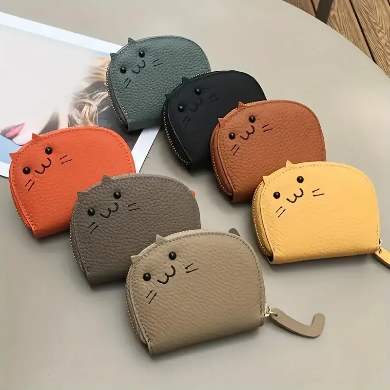 Color: black - Cartoon Cat shaped design Wallet Women's Multi-card slots Holder Cute Fashion Faux Leather Coin Purse Creative ID Card Holder