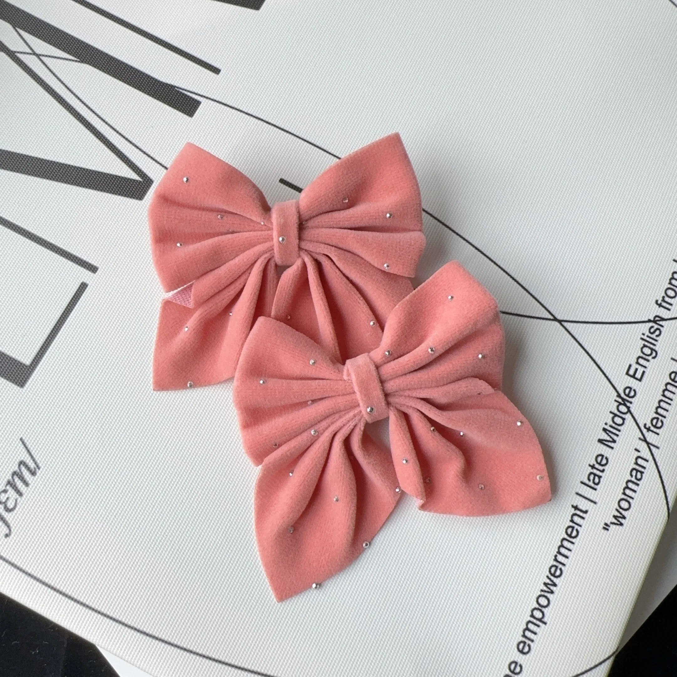Color: plum - 2Pcs Starry Dots Red Velvet Bow Hair Pins Hair Clips Kids Girls Fashion Christmas Barrettes Ponytail Holder Headwear Accessories