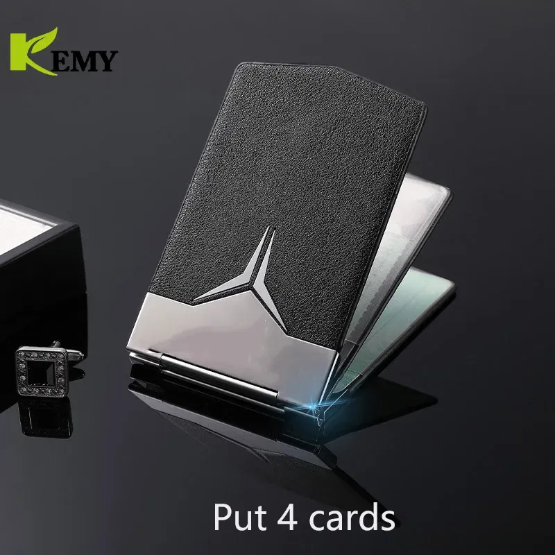Color: Navy Blue - Fashion Aluminum Antimagnetic Card Holder Women Men Metal Cowhide Rfid Credit Card Business Card Holders Organizer Purse Wallet