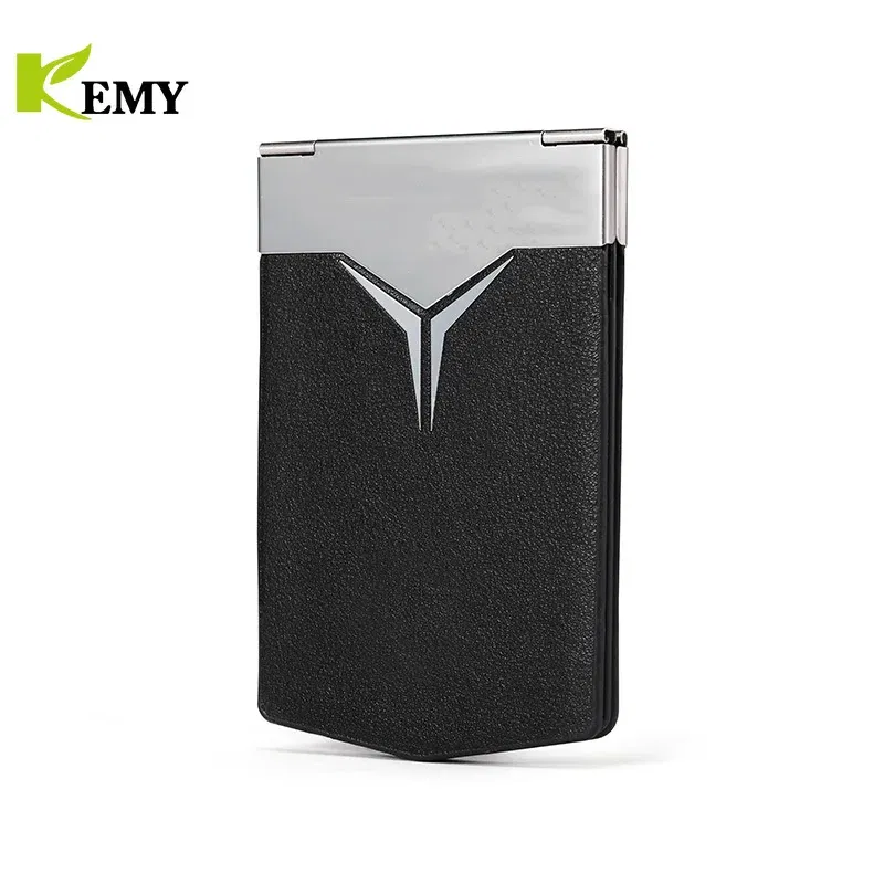 Color: Navy Blue - Fashion Aluminum Antimagnetic Card Holder Women Men Metal Cowhide Rfid Credit Card Business Card Holders Organizer Purse Wallet