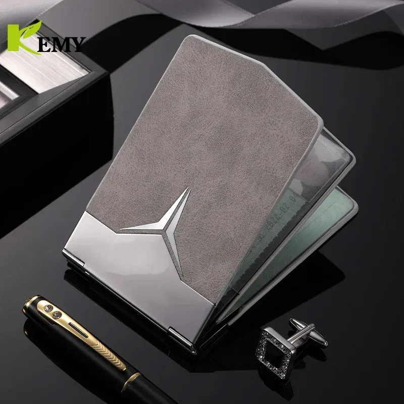 Color: Navy Blue - Fashion Aluminum Antimagnetic Card Holder Women Men Metal Cowhide Rfid Credit Card Business Card Holders Organizer Purse Wallet