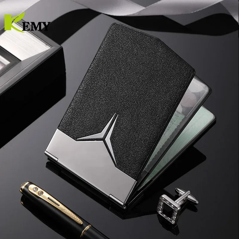 Color: Navy Blue - Fashion Aluminum Antimagnetic Card Holder Women Men Metal Cowhide Rfid Credit Card Business Card Holders Organizer Purse Wallet