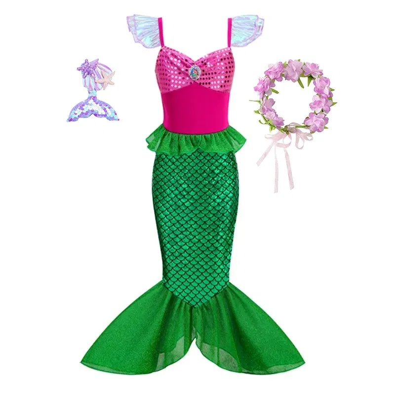 Color: Pink, Kid Size: 2T - Disney Little Mermaid Ariel Costumes for Girls Princess Dress Cosplay Halloween Carnival Kids Birthday Party Dress Up Clothing