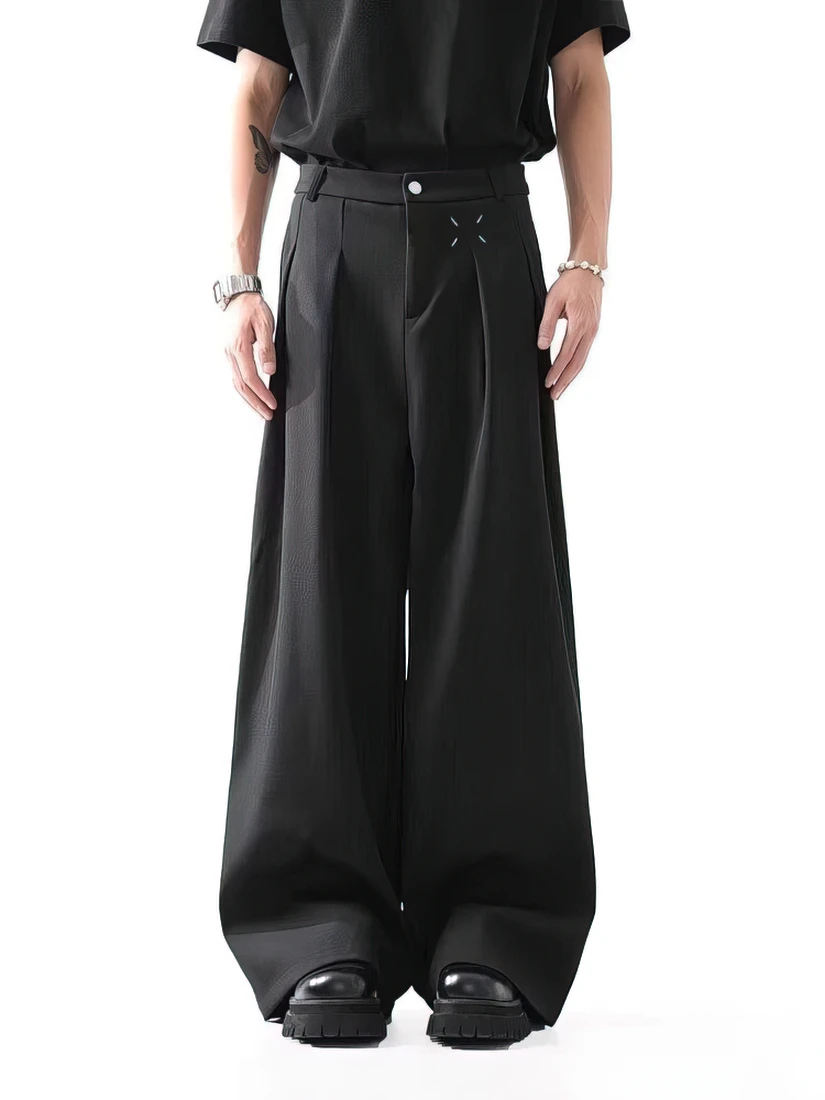 Color: black, Size: M - Black Baggy Pants Men Casual Wide leg Work wear Straight Trousers Male Luxury Drape Loose Cool Cargo Pants