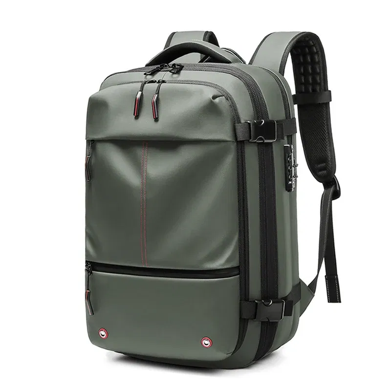 Color: army green - Travel Men 17 inch Laptop Backpack vacuum compression Backpack Business Large Capacity school Backpack expand outdoor backpack