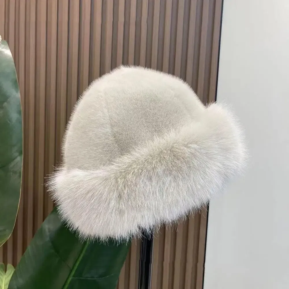 Color: GRAY - New Fluffy Fur Women's Winter Hat Winter Snow Ski Cap Female Faux Fur Thick Warm Windproof Hat Russian Hat Mink Fisherman's Hat