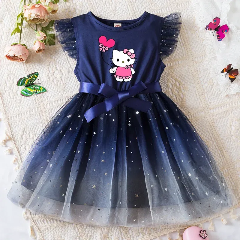 Color: WHITE, Kid Size: 4T - Hello Kitty Girls Sequin Tutu Dress with Bow Flutter Sleeves Summer Princess Party Outfit for Toddler Kids 2-6 Years