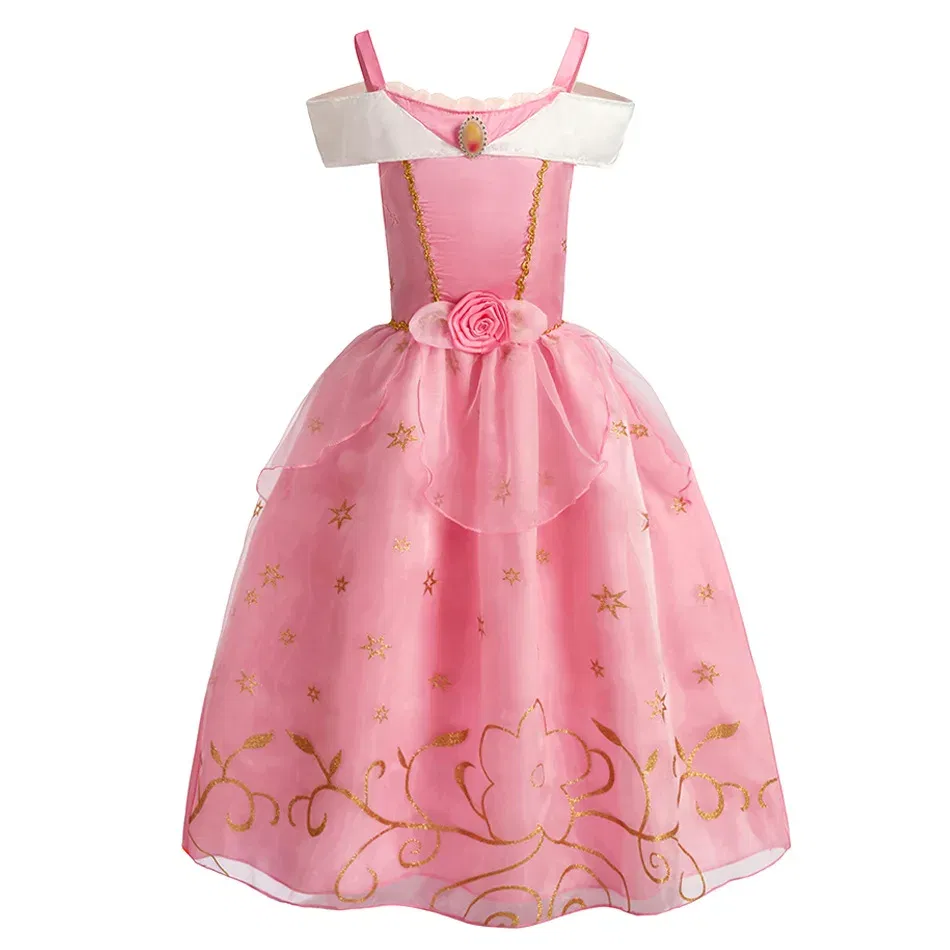 Color: Beige, Kid Size: 11 - Children Halloween Disguise Aurora Cinderella Disney Princess Costume Festival Dress up Kids Girls Sleeping Beauty Frock 1-12Yrs