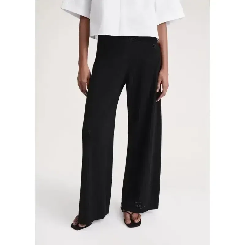 Color: Beige, Size: XS - LUXURY-Casual Commuter Pants for Women, High Waist, Straight Tube Pants, Spring and Summer, 2025 Hollow Camisole Skirt