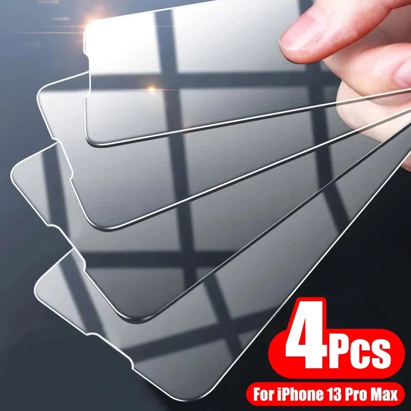 Color: Gold, Bundle: 4 pieces - 4PCS Tempered Glass For iPhone 15 Pro Max 14 Pro 11 12 13 14 PRO MAX Screen Protector Glass For iPhone 15 14 Plus 13 12 Mini