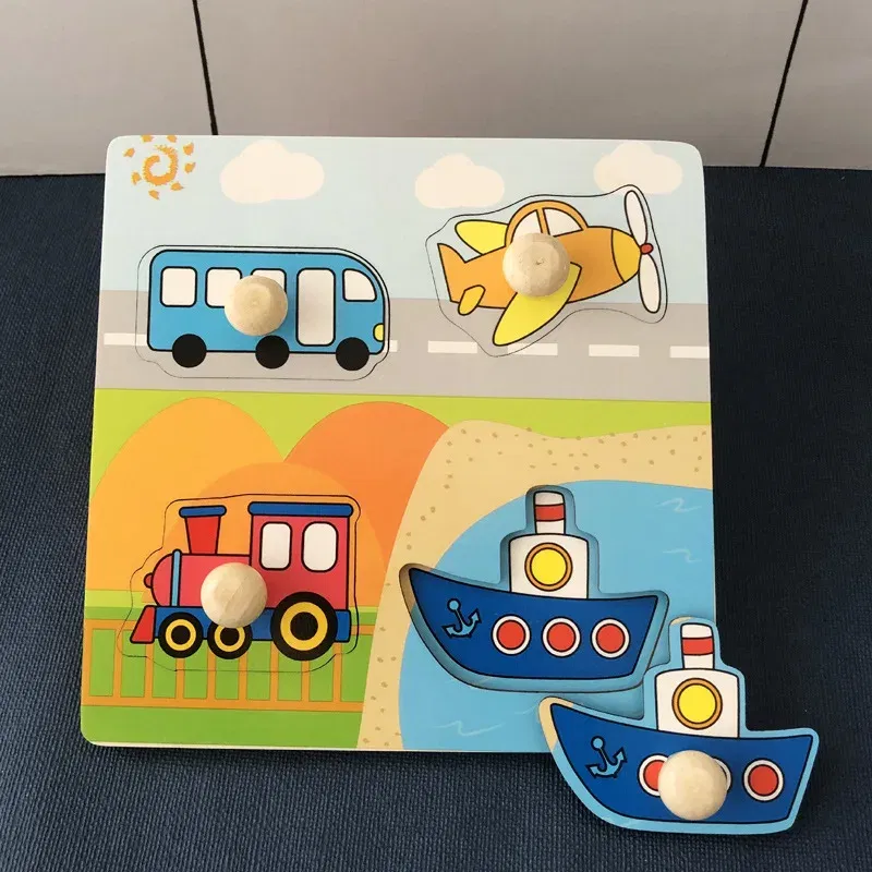 Color: Dark Khaki - Baby Wooden Puzzles Montessori Toys 1 2 Years Toddler Toys Hand Grab Board Alphabet Number Cognition Learning Educational Toys
