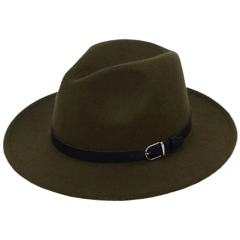 Color: green, Size: M - Classic British Fedora Hat Men Women Imitation Woolen Winter Felt Hats Fashion Jazz Hat Chapeau Wholesale